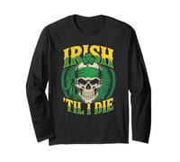 Crâne Irlandais Til I Die Shamrock St Patrick Day Grunge Manche Longue