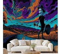 Crâne Jour Des Morts Papier Peint Intissé Crâne Guitare Mural Psychédélique Nuage Papier Peint Autocollant Mural 400x280 cm pour Chambre Salle de Bain Salon