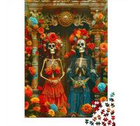crâne Mexicain Puzzle 1000 Pièces Adultes Le Jour des Morts Jeu D'adresse pour Toute La Famille Puzzle Impossible Cadeau Unique Collection d'art Idée Cadeau Aide La Relaxation 1000pcs (75x50cm)