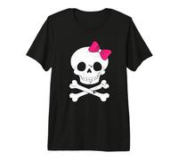 Crâne Mignon et os croisé avec nœud Papillon Rose pour Femmes et Filles T-Shirt Haut de Gamme