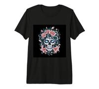 Crâne Mort avec Serpent, Roses et Lillien T-Shirt Haut de Gamme