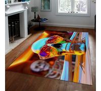 Crâne néon Tapis 90x150 de Salon carpette Lavable dans Le Portrait coloré en Squelette Descente lit Doux Art Urbain Moderne antidérapant résistant aux Taches intérieure au Sol pour du
