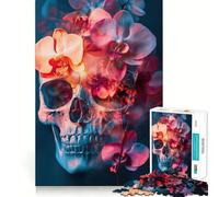 Crâne orné d'orchidées éclatantes ︰ Art surréaliste de la Vie ﹨u Décomposition Puzzle de 1000 pièces pour Adultes Stimulation de la mémoire Joie familiale Assemblage de Motifs Choix du Père Noël