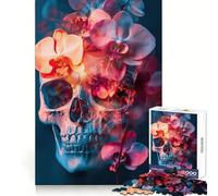 Crâne orné d'orchidées éclatantes ︰ Art surréaliste de la Vie ﹨u Puzzle Décomposition 1000 pièces pour Adolescents Amélioration de la mémoire Détente et Amusement Collection aux découpes nettes