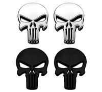 Crâne Pack de 4 Unités,Autocollant Métal 3D Punisher,Punisher Stickers Autocollant,Autocollant Véhicule Moto Skull Punisher,Autocollant pour Voiture Punisher Crâne, Motos, Décoration de Véhicules