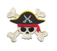 Crâne Pirate Logo Skull Beach - Ecusson thermocollant patches appliques, Taille: 5,9 x 6,9 cm
