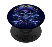 Crâne Pirate rétro et Drapeau des bornes croisées Halloween PopSockets PopGrip Adhésif