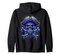 Crâne Pirate rétro et Drapeau des bornes croisées Halloween Sweat à Capuche