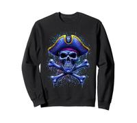 Crâne Pirate rétro et Drapeau des bornes croisées Halloween Sweatshirt