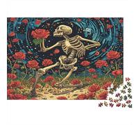Crâne,Puzzles pour Adultes 1000pcs (75x50cm),Jeux De Défi Rouge Rose Dance