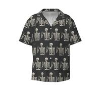Crâne Rock Roll Squelette Os Imprimé Hommes Manches Courtes Chemise Boutonnée Été Plage Décontractée Chemise Décontractée Chemise Robe Chemises, Noir , XXL