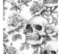 Crâne Rose Fleurs Papier Peint Autocollant 0.4X5 M Meuble Film Décoratif Croquis Style Imperméable Mat Stickers Collant Rouleau Facile à Nettoyer et Amovible pour Surface Porte Armoire Cuisine