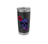 Crâne Rose Illustration Dark Esthétique Gothique Floral Gobelet isotherme en acier inoxydable double paroi