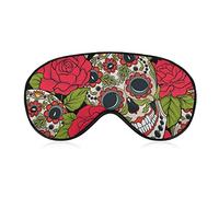 Crâne Rouge Roses Masque de Sommeil Halloween Squelette Bandeau pour Dormir Élastique Blackout Masque pour les Yeux Couverture pour Nuit Complète Sommeil Voyage et Sieste