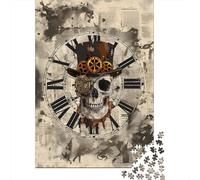 Crâne Steampunk Puzzle 1000 Pièces Carton Épais Famille Décoration Horloge Relaxation Cadeau Couple Texture Lisse Assemblage Parfait Durabilité 70x50cm/1000pcs