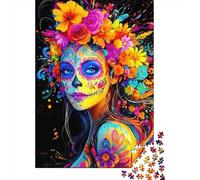 Crâne Sucré Coloré Couronne de Fleurs Puzzle 1000 Pièces Papier pour Adultes Détente Décoration Maison 52x38cm/1000pcs