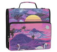 Crane Sunset Tropical Vapor Wave Style 3,8 cm Classeur à 3 anneaux Fermeture éclair avec bandoulière Capacité de chargement pour collège