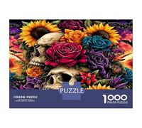 Crâne Tournesol Rose 1000 Pièces Pack Puzzle Fleurs Memento Mori Puzzle Carton Extra-épais - Collectionneurs’ Favorite, Détente, Pause Bureau Voyage Et Fêtes 70x50cm/1000pcs