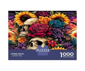 Crâne Tournesol Rose 1000 Pièces Pack Puzzle Fleurs Memento Mori Puzzle Carton Extra-épais - Collectionneurs’ Favorite, Détente, Pause Bureau Voyage Et Fêtes 70x50cm/1000pcs