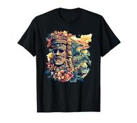 Crâne Tribal polynésien île Tropicale Coucher de Soleil T-Shirt
