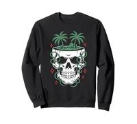 Crâne Tropical Île Palmiers Jungle Végétation Surréaliste Sweatshirt