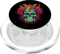 Crâne Vert et Bleu avec Cheveux colorés, Plumes. Grands Yeux PopSockets PopGrip pour MagSafe
