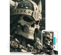 Crâne Viking en Pierre avec Runes Puzzle de 1000 pièces pour Adolescents Jeu de logique et de Loisirs Bordure Fine Cadeau spécial 38x26cm