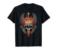 Crâne Viking Épée et Ailes flamboyantes Alternative Nordique Gothique T-Shirt