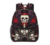 Crânes De Sucre Mexicains Jour Des Morts Roses Rouges Chapeau Magique Art Sac À Dos Durable Polyester Anti Vol Polyvalent Cartable Grande Capacité Ordinateur Portable Livre Sac À Dos Avec Poches Lat