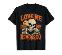 Crânes d'halloween Love Me My Demons Do Gothique Saint-Valentin T-Shirt Graphique avec Valeur