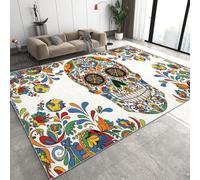 Crânes Fleurs Tapis 50 x 80 cm Gothique Bohème Antidérapant Lavable Tapis de Sol Doux Facile d’Entretien Petit Rug de Chevet pour Chambre Entrée Q-301