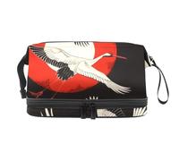 Cranes Flys Trousse de toilette double couche pour femme et fille Motif soleil rouge, multicolore, 27x15x14 cm/10.6x5.9x5.5 in, Trousse de toilette