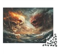 Crânes géants Puzzles 1000 Pièces Cadeau Unique Navires Pirates Jeu Éducatif Challenge Toy À De Qualité Supérieure Peinture Art pour Adultes Et Enfants 1000pcs (75x50cm)