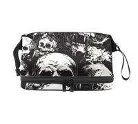 Crânes Halloween Château d'arbre mort Double couche Trousse de toilette de voyage Trousse de toilette Maquillage Pochette de rangement pratique avec compartiment à brosse, multicolore, 27x15x14