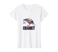 Cranky American Flag Crankbait Leurre de pêche T-Shirt Graphique avec Valeur, Femme, Blanc, XS