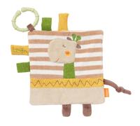 Fehn 059168 Doudou girafe avec anneau/serviette à suspendre avec des structures passionnantes pour la préhension et le bruit - pour bébés et enfants à partir de 0 mois, multicolore