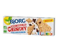 Craquez pour un goûter croustillant et gourmand avec les Biscuits bio Fourrés Chocolat noir crunchy BJORG, au blé complet et sans huile de palme, format 150g - Lot de 3