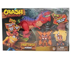 Crash Bandicoot Bandai Dino Dash Diorama | L'ensemble de jeu comprend 2 figurines à collectionner Crash et Coco de 6 cm et un jouet dinosaure Chomp Action basé sur des jeux vidéo | Excellent jouet