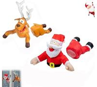 Crashing Reindeer & Santa Set,décoration de Noël Amusante, décoration de fenêtre avec Autocollants en Verre et Animation de Jambe, Renne Qui s'écrase-A+B
