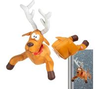 Crashing Reindeer & Santa Set,décoration de Noël Amusante, décoration de fenêtre avec Autocollants en Verre et Animation de Jambe, Renne Qui s'écrase, décoration de Noël Amusante-A