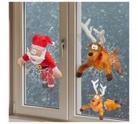 Crashing Santa Reindeer Animated Christmas Décoration de fenêtre amusante avec autocollant en verre brisé et animation sur les jambes Décoration de Noël pour porte de maison Cadeau (renne)