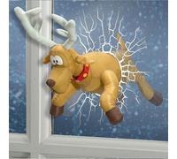Crashing Santa Reindeer Animated Christmas, décoration de Noël Amusante, décoration de fenêtre avec Autocollants en Verre et Animation de Jambe, Cadeau de Noël