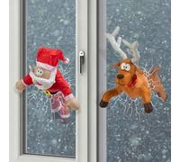 Crashing Santa Reindeer Animated Christmas, décoration de Noël amusante, décoration de fenêtre avec autocollants en verre et animation de jambe, cadeau de Noël (2 pièces)
