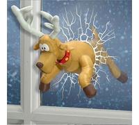 Crashing Santa Reindeer Animated Christmas, Décoration Humoristique avec Rennes et Vitre Brisée, Père Noël Animé à Pieds Qui Donnent des Coups avec Effet Vitre Fissurée, Déco Fenêtre Noël (B)