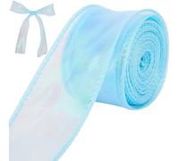 craspire 1-3/5 Pouce Ruban Transparent en Organza Irisé Bleu Holographique en Tulle pour Cadeau Tissu Décoratif en Mousseline de Soie Fait à la Main pour Emballage Cadeau Bouquet de Fleurs de Mariage