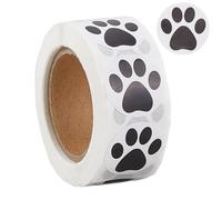 craspire 1 Rouleau 500Pcs Stickers d’Impression Patte de Chien Autocollant Patte d’Ours Noir 1 Pouce Petit Papier Rond Autocollant Animal Animal de Compagnie Chiot Chat décoration étiquettes