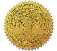 craspire 100pcs Feuille d'or Autocollants Sceaux de Certificat en Relief Autocollants Auto-Adhésifs Médaille Décoration Autocollants Certification Graduation Entreprise Notaire Sceaux (Arbre de Vie)