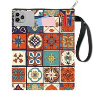 craspire 11x8.6 Pouces carré Couverture de Livre Manche coloré Boho Fleurs de Style marocain Tissu géométrique Portable Lavable Sac de Protection broché Fermeture éclair Poche supplémentaire