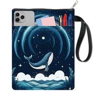 craspire 11x8.6 Pouces Nuit Ciel Baleine Couverture de Livre Manches étoiles Nuages Bleus Fantaisie Chiffon Portable Lavable Sac de Protection broché Fermeture éclair Poche supplémentaire