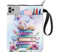 craspire 11x8.6 Pouces Printemps Livre Manche Couverture Fermeture Éclair Coloré Papillon Bibliothèque Fleur Protecteur Floral Sac Poche Tissu Lavable Réutilisable Cahier Pochette Livre Poche